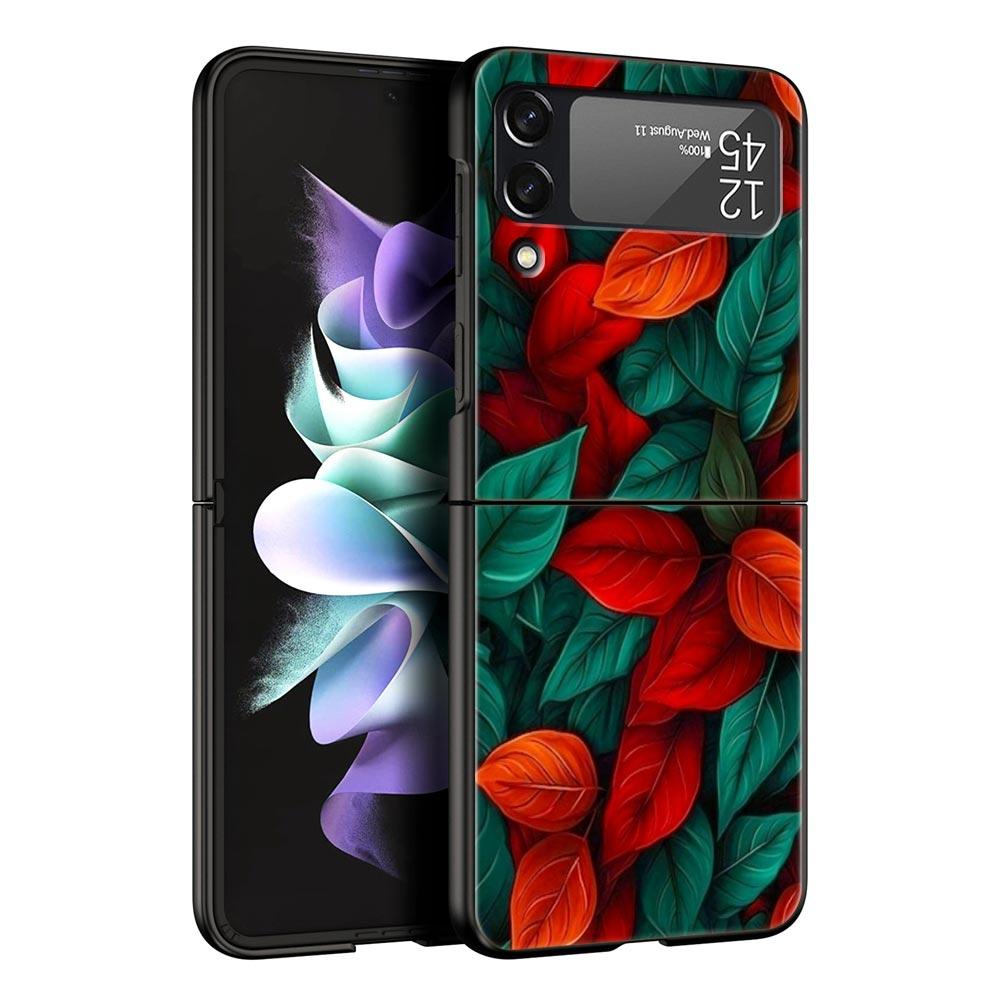 Cartoon Leaf Hard PC Phone Case For Samsung Galaxy Z Flip 7 6 5 4 Black Cover For Galaxy Z Flip 3 Foldable Fundas Shell Capa Bag