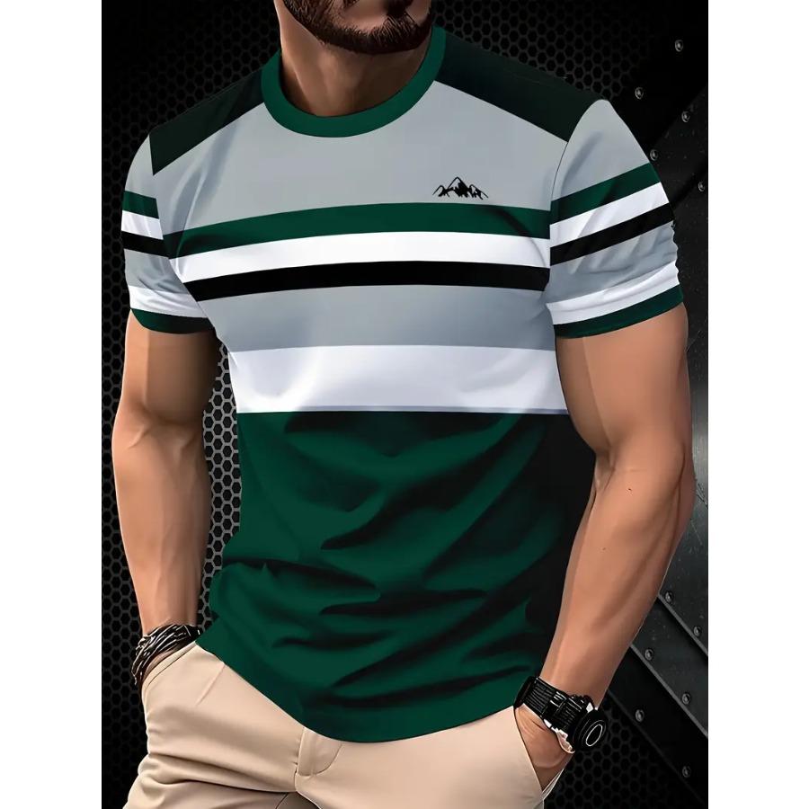 Men's 3D Blue Casual T-Shirt with Eagle Logo - Lightweight, Stretchy Fabric, Short Sleeve, Round Neck, Perfect for Outdoor