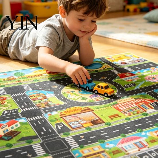 Portable Car Play Mat for Travel 51" X 39" Kids Rug Playroom Classroom, Educational Town City Road Washable Games Traffic Mat, Non Slip Carpet