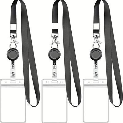 Schwarzer PVC-Ausweishalter mit ausziehbarem Ausweishalter-Lanyard