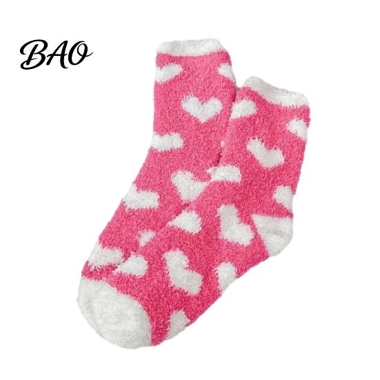 Non Slip Bedtime Socks 1 Pair Women Fuzzy for Valentine's Day, Warm Fluffy Coral Fleece Winter Slipper Socks, Fall Thick Sleeping Gift Holiday House