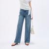 Soft, thin, comfortable, slimming wide leg pants for women, mesh power elastic high waisted straight leg denim floor pants for women