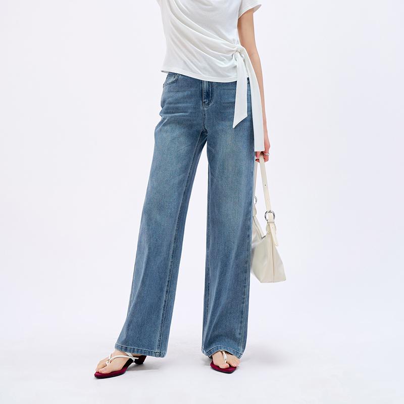 Soft, thin, comfortable, slimming wide leg pants for women, mesh power elastic high waisted straight leg denim floor pants for women