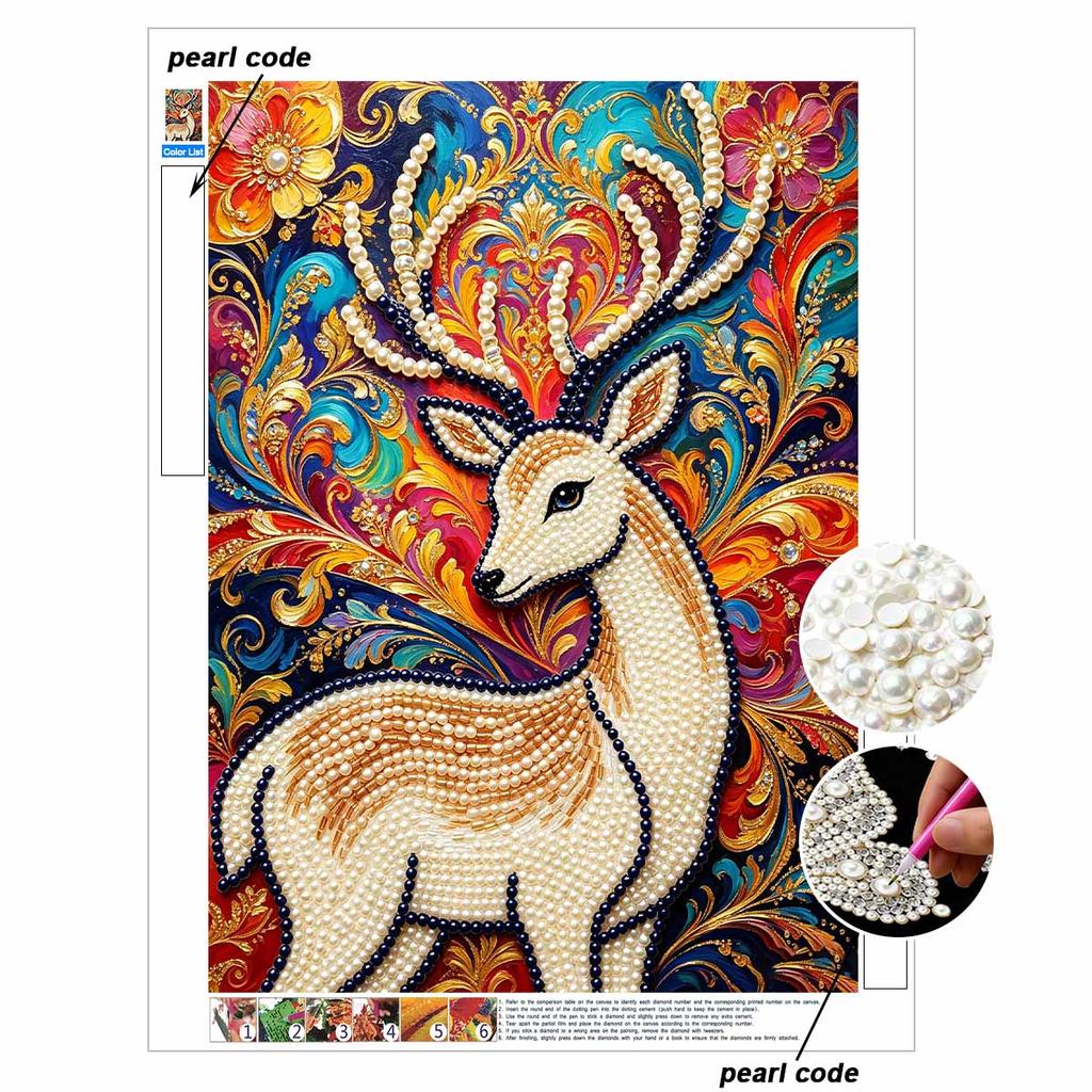 Pearl Painting Art Painting Kit for Adults and Beginners, Vivid Colorful Deer Sparkling Painting Craft Home Wall Decor Handmade Gift Art Piece