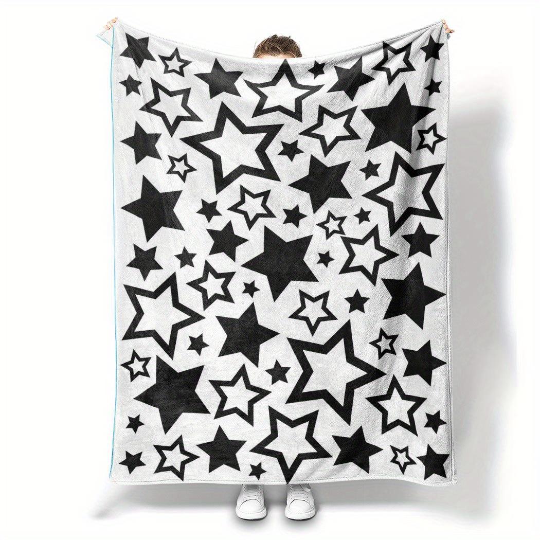 

Star Pattern Flannel Throw Blanket – Black & White Five-Pointed Stars, Soft Cozy Fleece for Home, Office, Sofa & Car 130x150cm51x59in