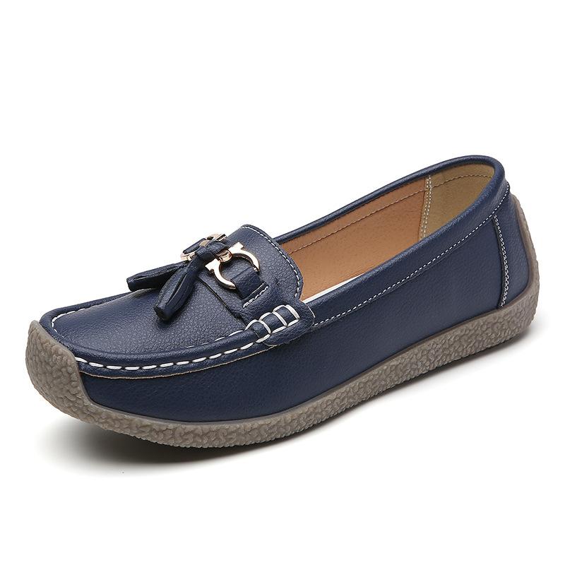 

Женские кожаные лоферы с цветочным принтом и цветочным принтом, балетки на плоской подошве, туфли без шнуровки с круглым носком 38 темно-синий