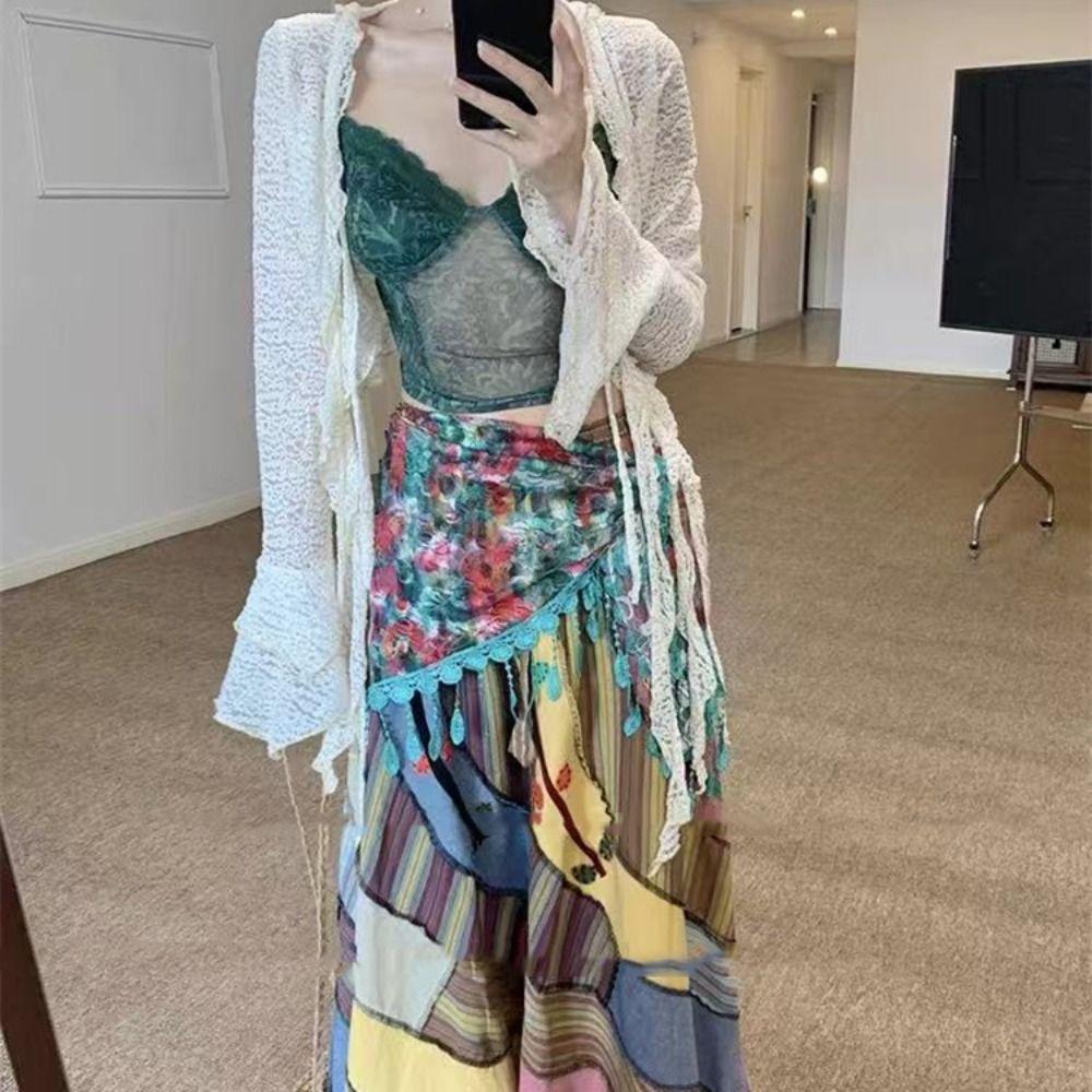 Sun Protection Lace Scarf Colorful Flower Triangle Headband Cute Printed  Wraps  Girls