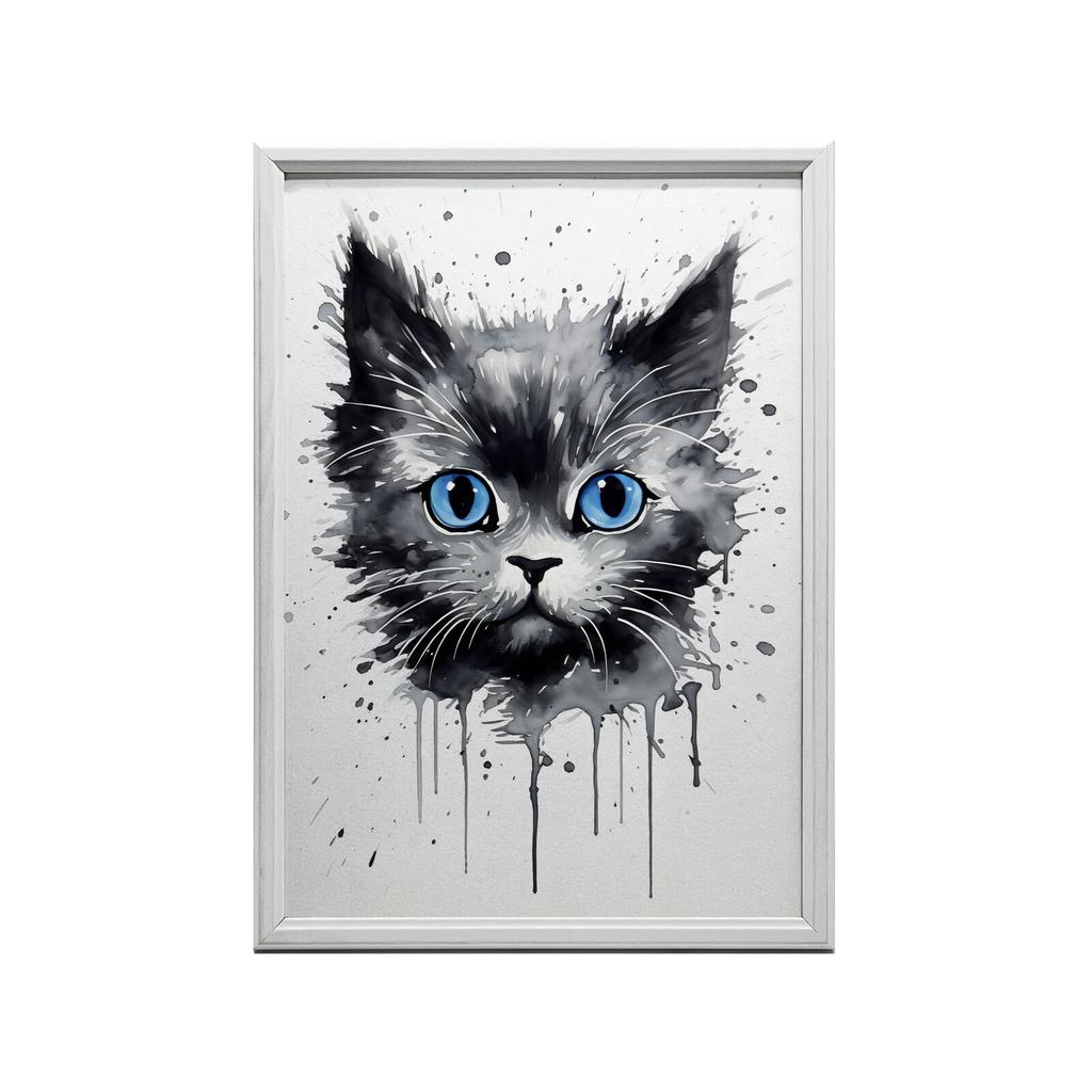 Kot W Akwareli Kot W Akwareli, 50X70 Cm, Rama Aluminiowa Złota, Papier Matowy 230 Gsm