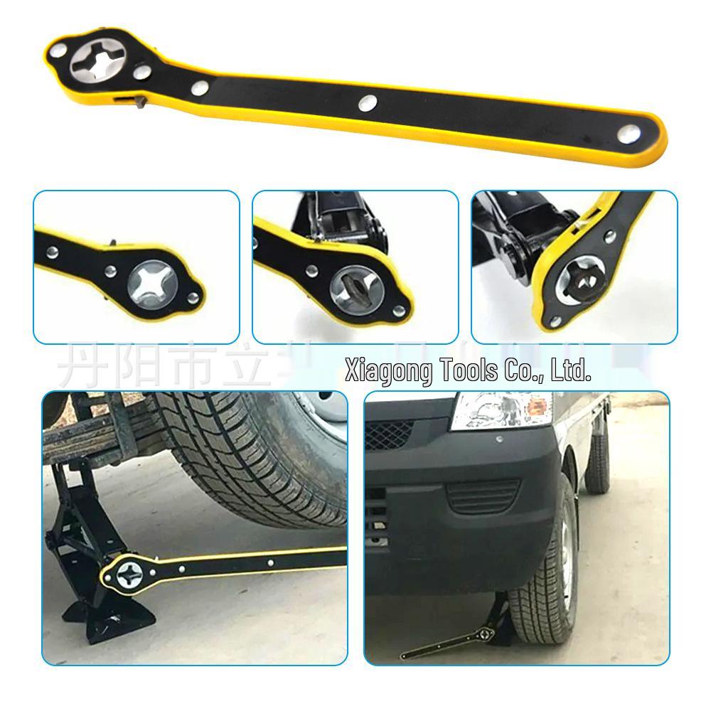 Effort-Saving Universal Car Jack Hand Crank Wrench with Rocker Arm Handles