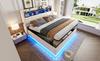 LED Gestoffeerd Bed 180 x 200 cm, Gestoffeerd Opbergbed met USB-oplaadpoort en Hydraulische Opbergruimte, Huidvriendelijke Linnen Stof, Beige