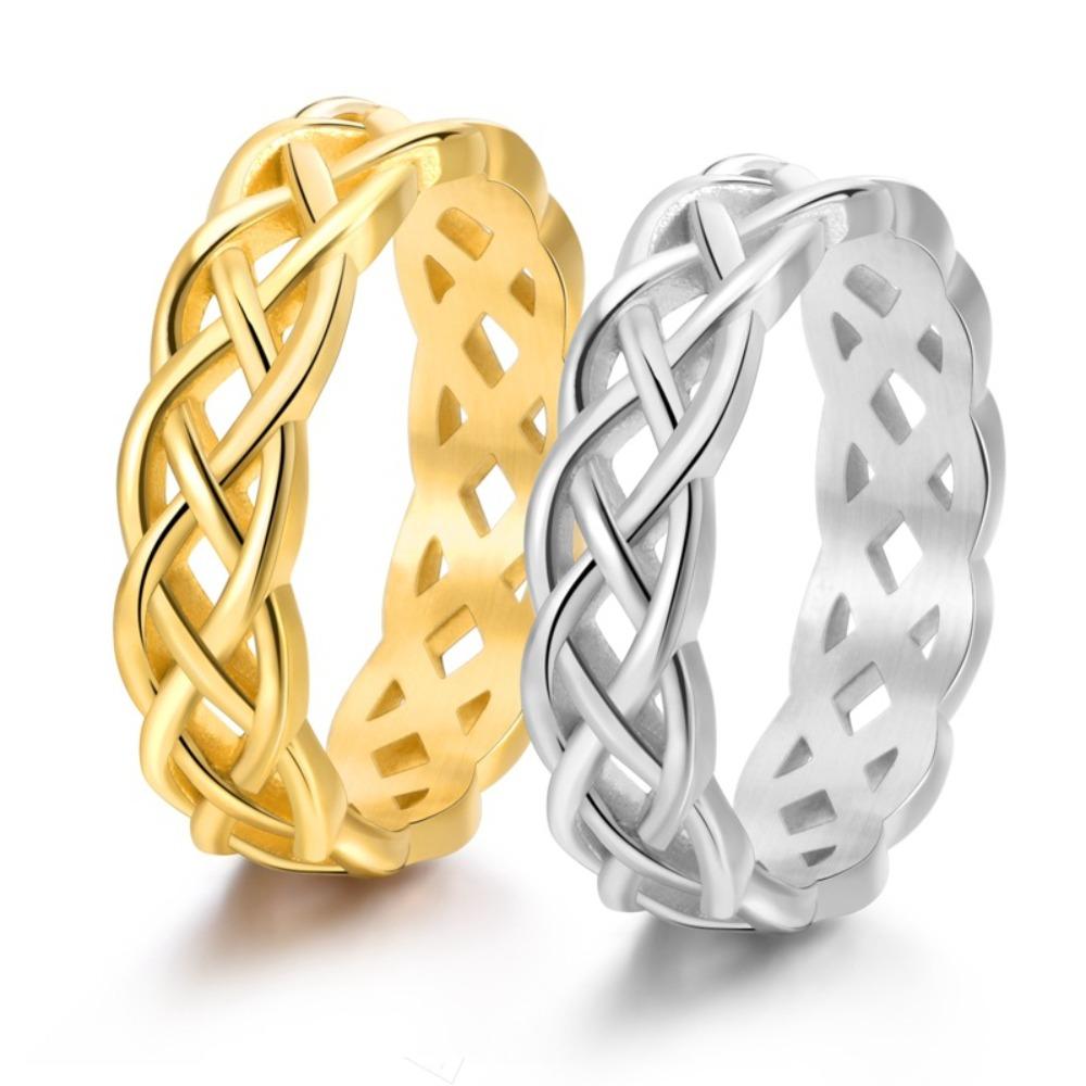 18K Gold Plated Braided Cross Hollow Titanium Steel Couple Rings Unisex Fashion Jewelry