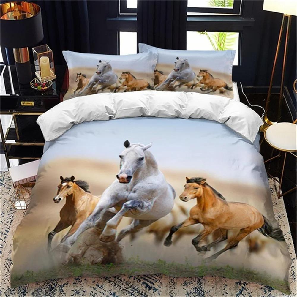 White Horse Bedding Set Boys Girls Twin Queen Size Duvet Cover Pillowcase Bed Kids Adult Fashion Home Textileextile