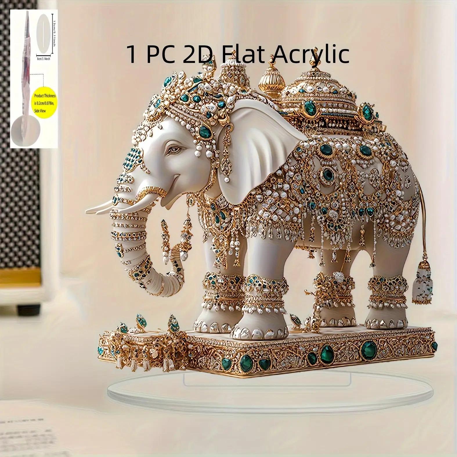 

2D Flat Indian Jewelry Elephant Acrylic Desktop Decoration, Home Decor Plaque Hanging Wall Art Decorative Garden Decoration for Room Door Signs Hangin 21*20.89CM