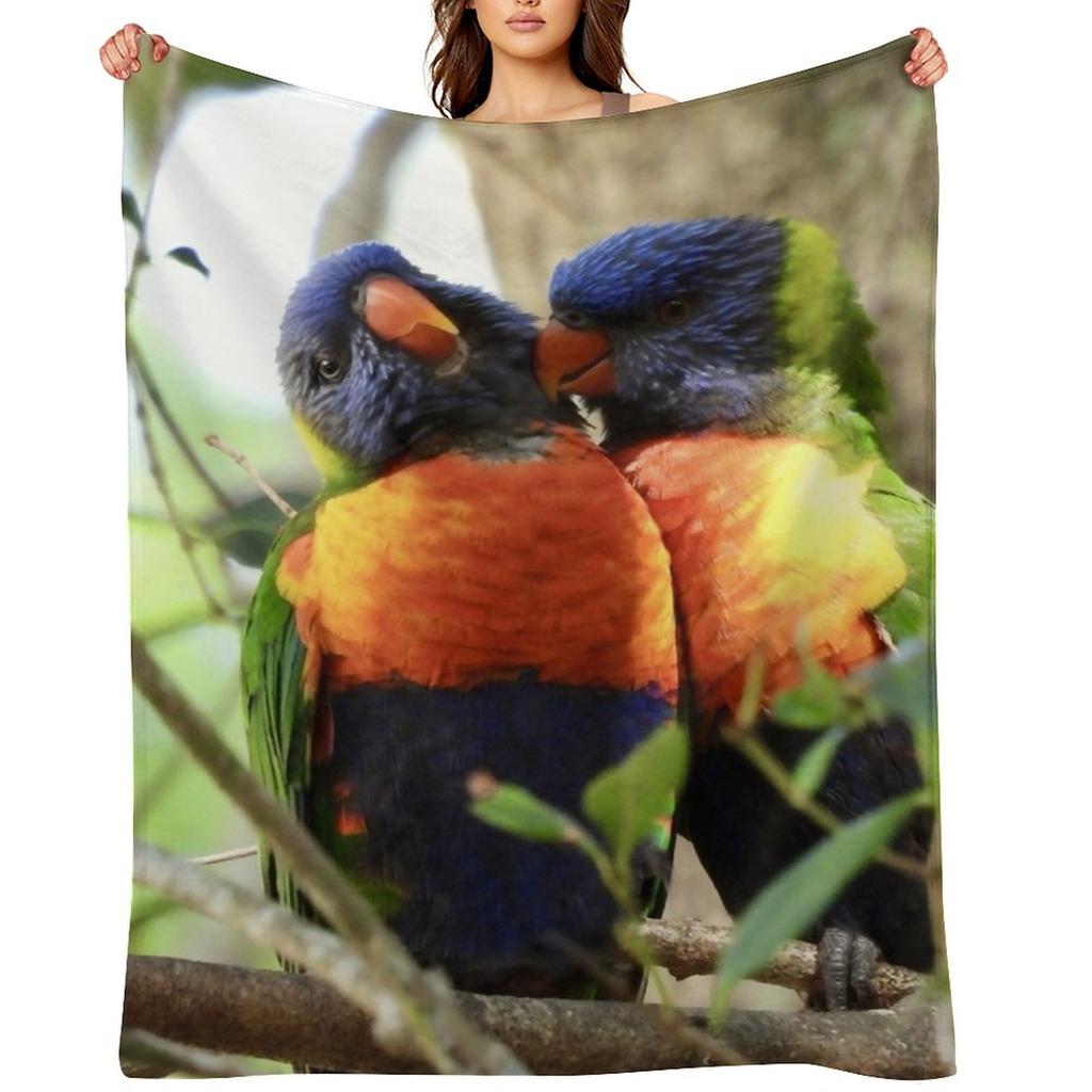 Bird Kiss Rainbow Lorikeets Throw Blanket Blankets For Bed Thermals For Travel Furrys blankets ands Blankets