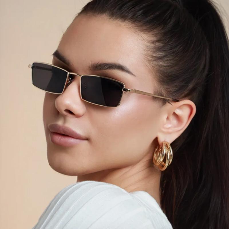 Attractive Glasses Women's Brown Fashion Small Frame Square Metal Sunglasses Ins Luxury Street Photography Eyeglasses Sunshade Retro Unisex Sun Glasses