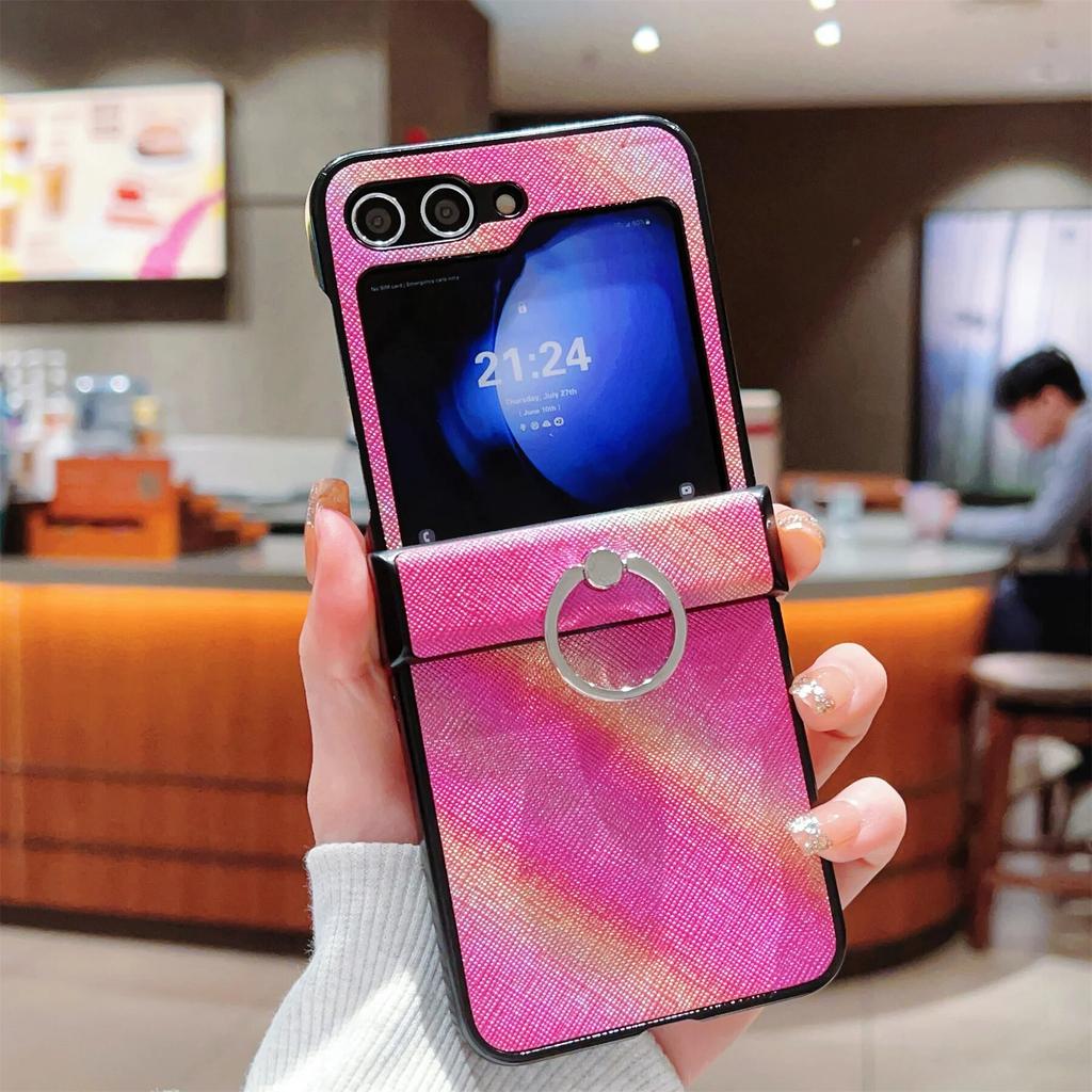 Colorful Gradient Ring for Convenient Fall Prevention Case for Samsung Galaxy Z Flip 3 4 5G Flip4 ZFlip5 Shockproof Cover