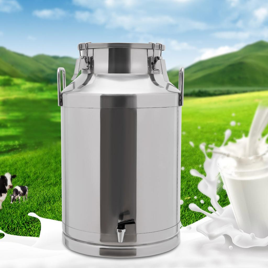 60L Stainless Steel Milk Jug with Spigot, 201 Food Grade Milk Can, Sealed Brewing Bucket for Home Kitchen, Wine Beer Making