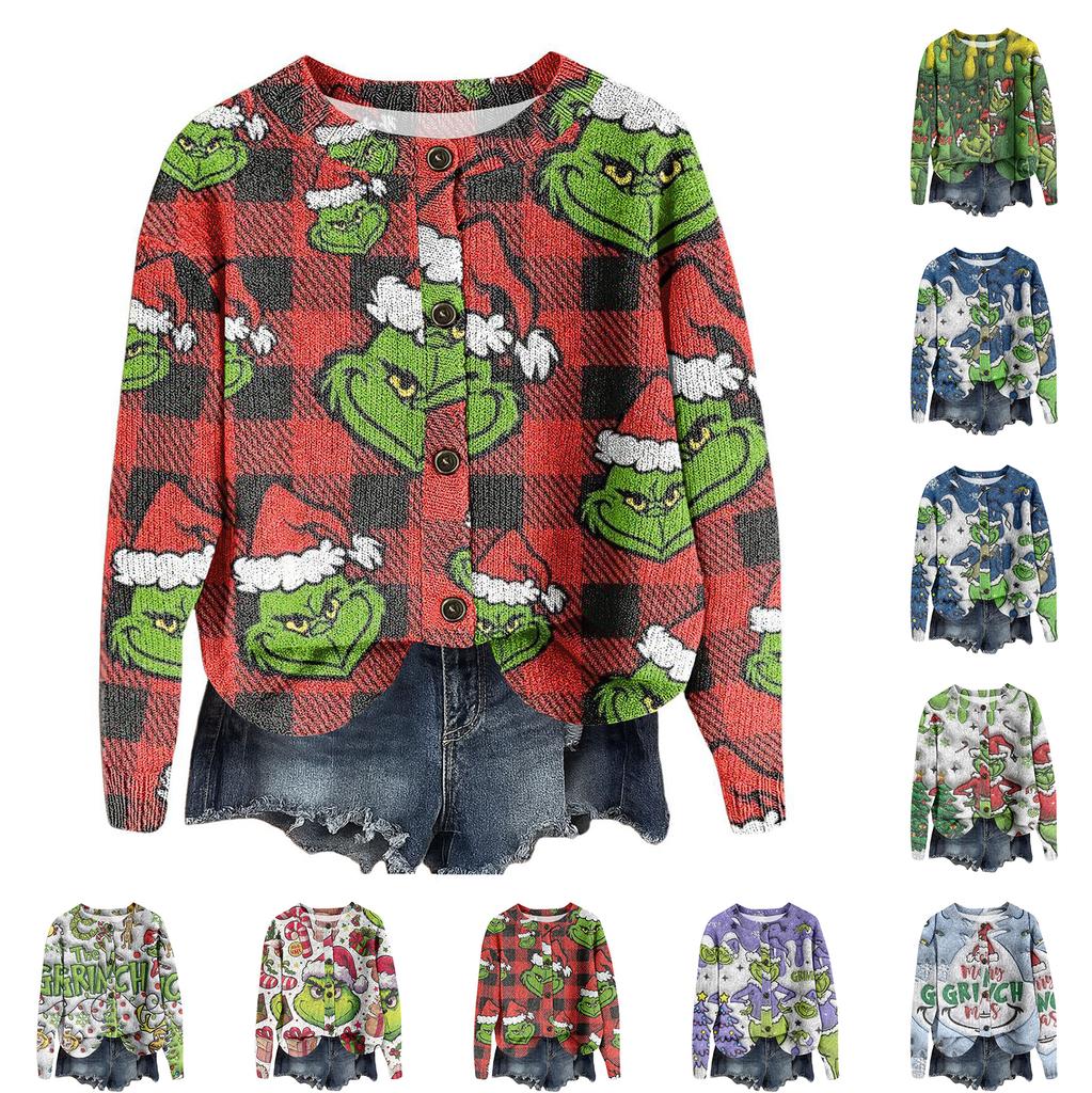 Women's Vintage Knit Button Print Cardigan Jacket