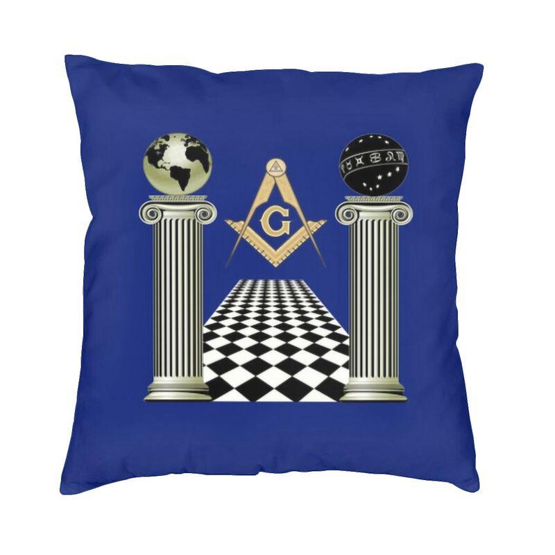 Square Compass And Checkers Pillow Covers Decoration Modern Masonic Freemason Cushion Decoration Salon Square Pillowcase