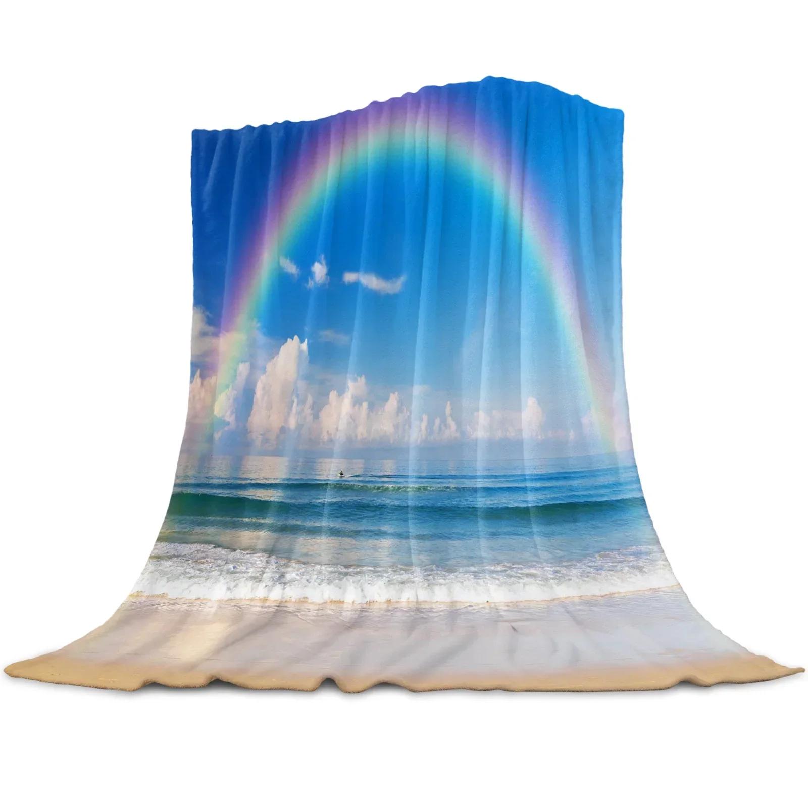 

Beach Sunset Ocean Light Thin Flannel Blanket Custom Super Warm Soft Blankets Throw on Sofa Bed Travel Bedspread Queen King Size 80x120cm