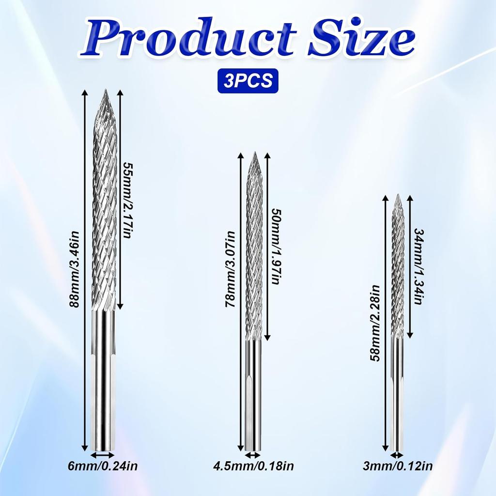 Tire Reamer Drill Bit, 3Pcs/Set Multi Sizes Flat Tire Repair Tools Carbide Burr Drill Bit Carbon Steel Tire Patches Plug Cutters Tire Plug Repair Kit