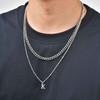 Vnox A-Z Alphabet Pendant Necklaces with Cuban Link Chain 2pcs/Set, Stainless Steel Initial Letter Pendant Necklace for Men Boys