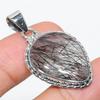 Natural Black Rutile Gemstone 925 Solid Sterling Silver Gift Pendant 1.50" C2a13