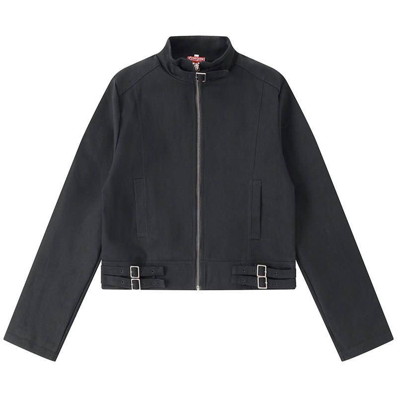 Retro Oversized Jacket Stand Collar Zip Up Coat Unisex Streetwear Casual Outerwear Men Women