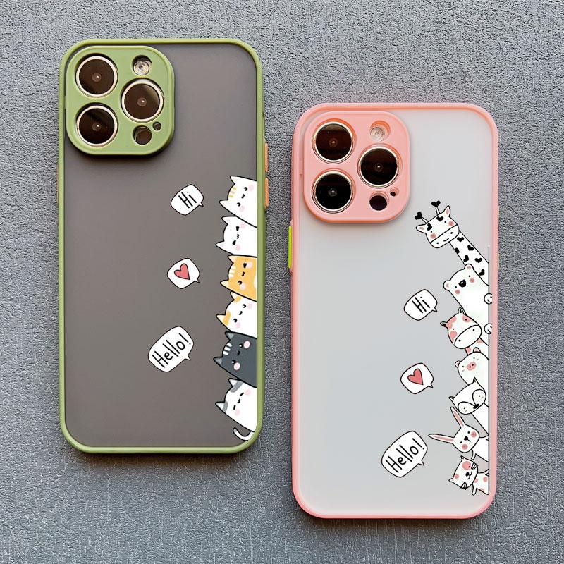 Cute Funny Cartoon Cat Phone Case for iPhone 15 14 Pro Max Plus 13 12 11 Pro Max Mini XS XR X 8 7 Plus SE2 Shockproof Back Cover