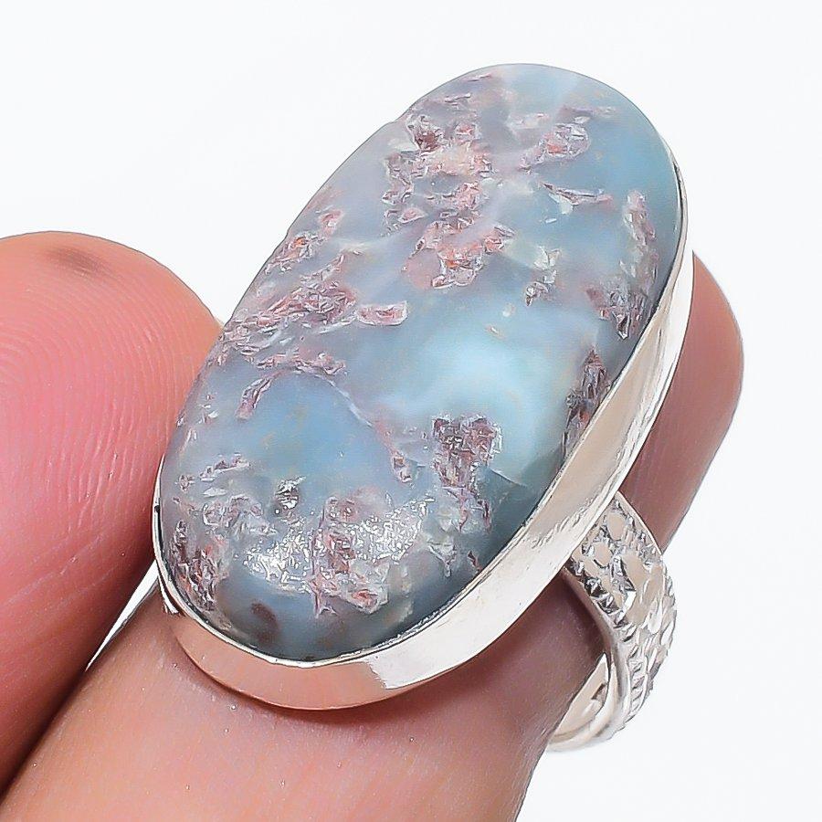 Natural Larimar Gemstone Handmade 925 Sterling Silver Jewelry Ring Size 7 H5r69