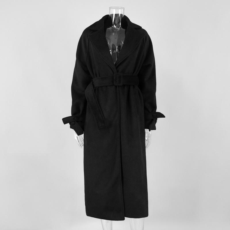 Womens Long Wool Blend Coat Winter Oversized Wrap Belted Trench Style Loose Fit Outerwear