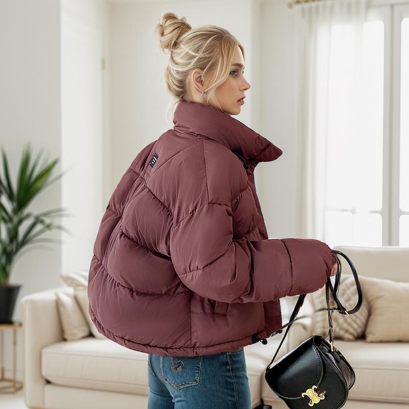 GMXIA Women's Vintage Casual Solid Color Print Autumn Winter Long Sleeve Stand Up Jackets & Coats