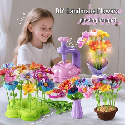 Children's DIY Flower Arrangement Craft Kit - Floral Pretend Play Set with Embossing Machine for Girls