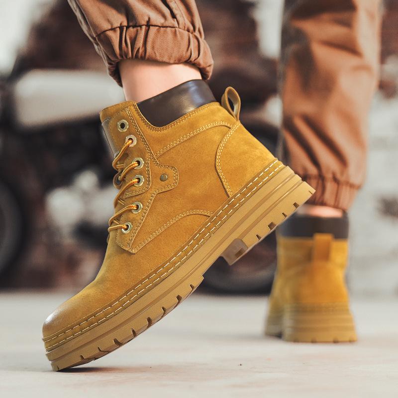 Khaki Mode Herren Motorradstiefel Lässige Plateau Arbeitsstiefel Mann Outdoor Street Biker Schuhe Herren Leder Stiefeletten für Herren