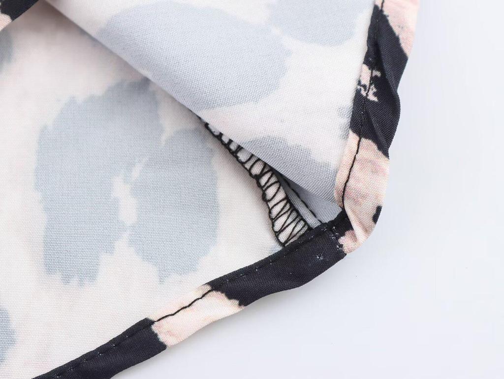 2025 Spring Women's European & American Style Print Stand-Up Collar Waist-Hugging Dress