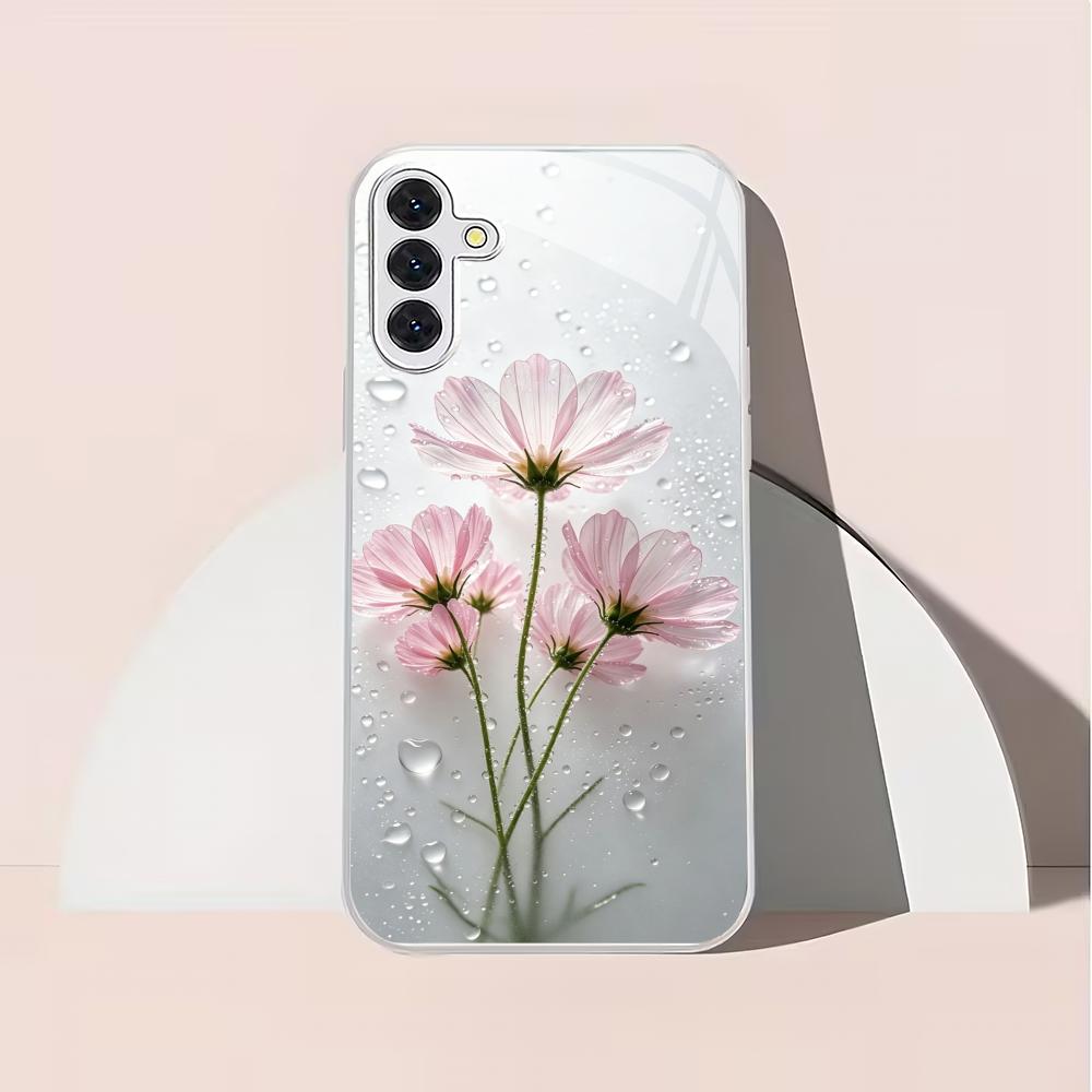 Water droplet flower electroplated glass phone case suitable for Samsung Galaxy S26 S25 S24 S23 S22 S20 FE/Ultra/Plus anti drop