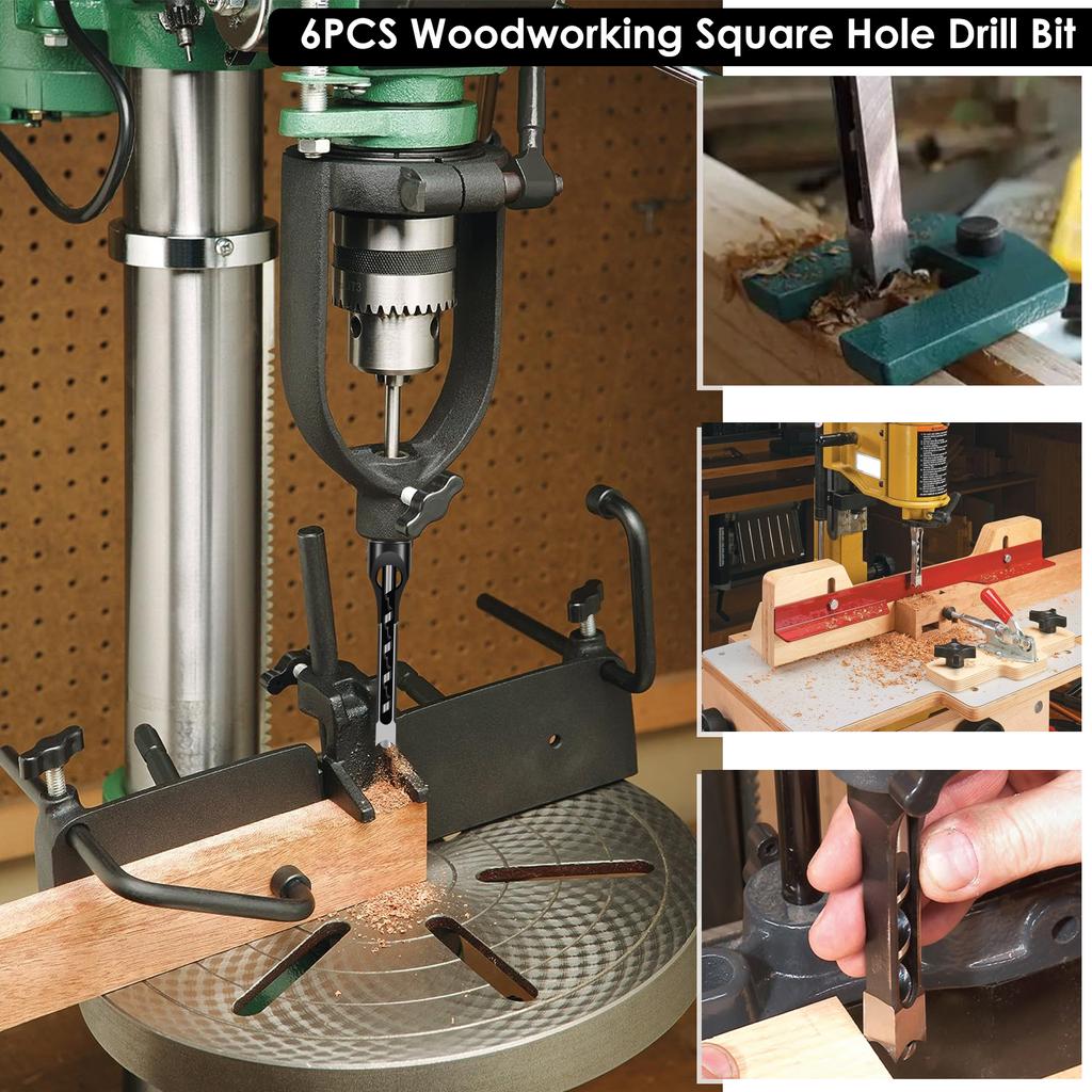 4/6PCS Square Hole Drill Woodworking Drill Bit Hss Twist Square Hole Drill Bit 6.4-16mm Spiral Mortise Chisel