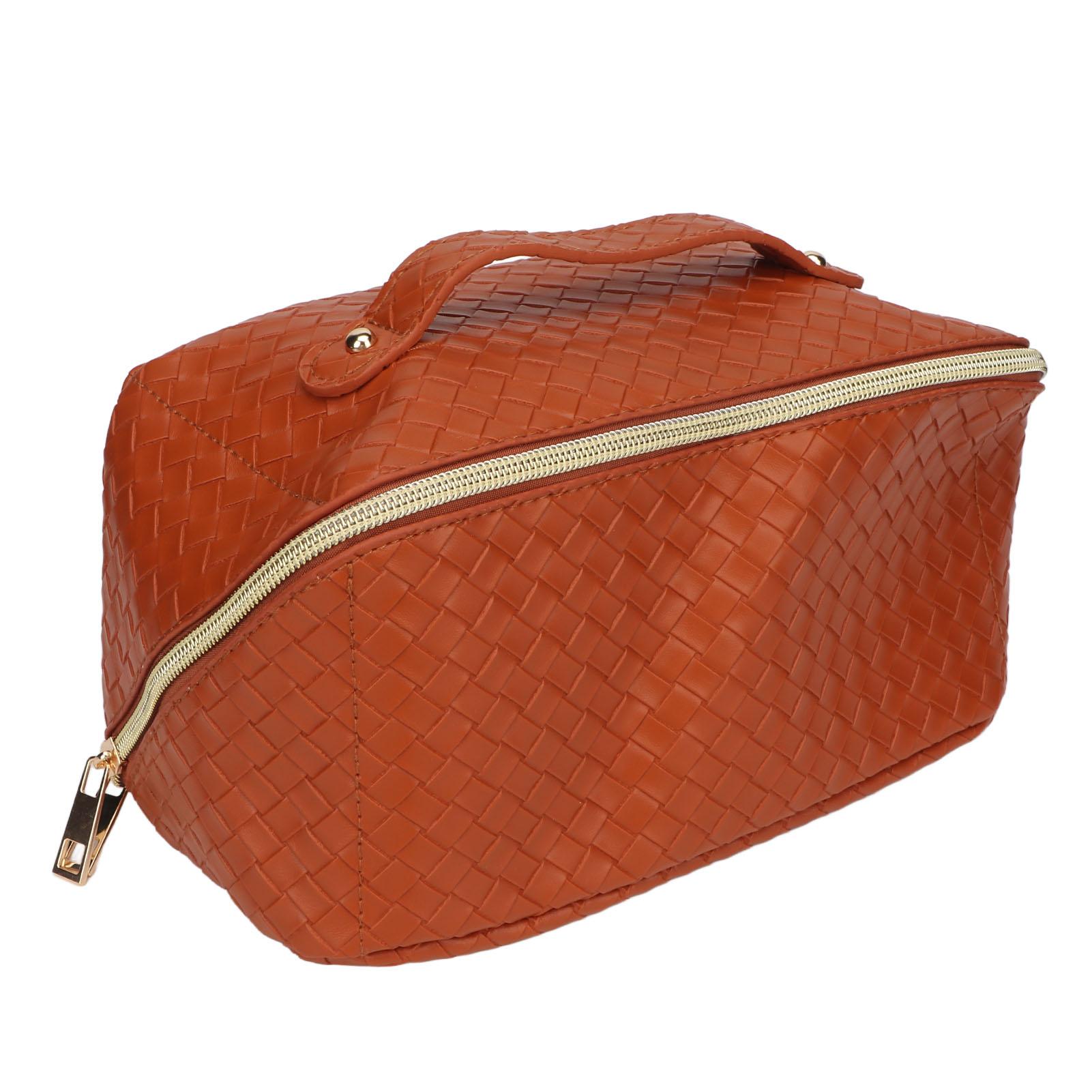 

Makeup Storage Bag PU Leather Woven Pattern Closure Cosmetic Organize Pouch for Travel