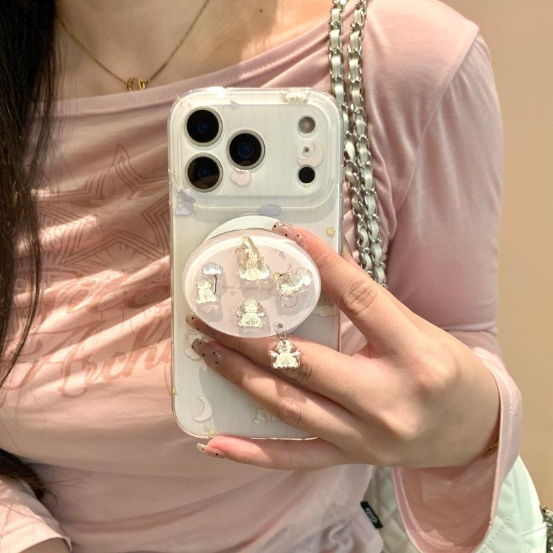 Korean Style Moon Stripe Animal Magnetic Stand Compatible with iPhone 17 Pro Max Apple 16 Phone Case 15 for Women 14