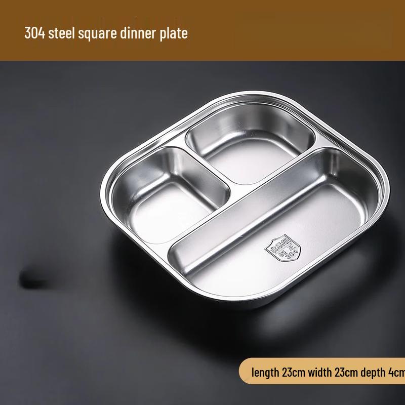 Food-Grade 304 Stainless Steel Divided Lunch Plate