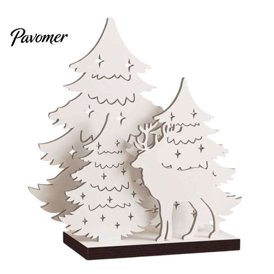 Warm Atmosphere Room Decor LED Wooden Christmas Tree Tabletop Decor, Glowing Hollow Light Up Seasonal Home Interior Accents Ornaments for Holiday