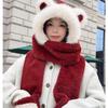 Cute bear ear hat, scarf, and gloves all-in-one, warm and cold-proof, thick plush ear protection cycling hat for women in autumn and winter