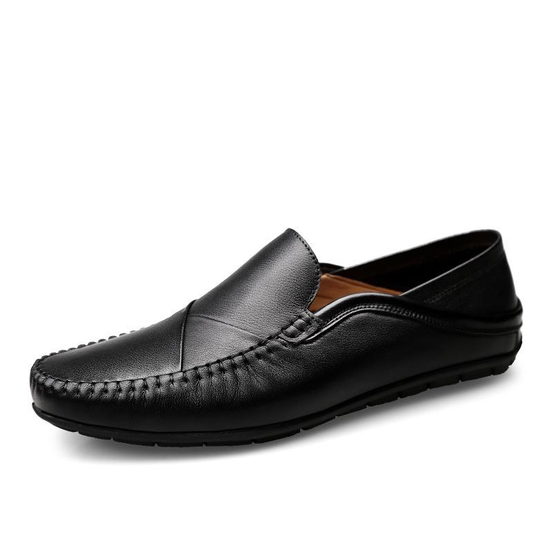 Men s Casual Cowhide Loafers - Soft Sole Slip-on Leather Shoes, Large Sizes Available 43 чёрный