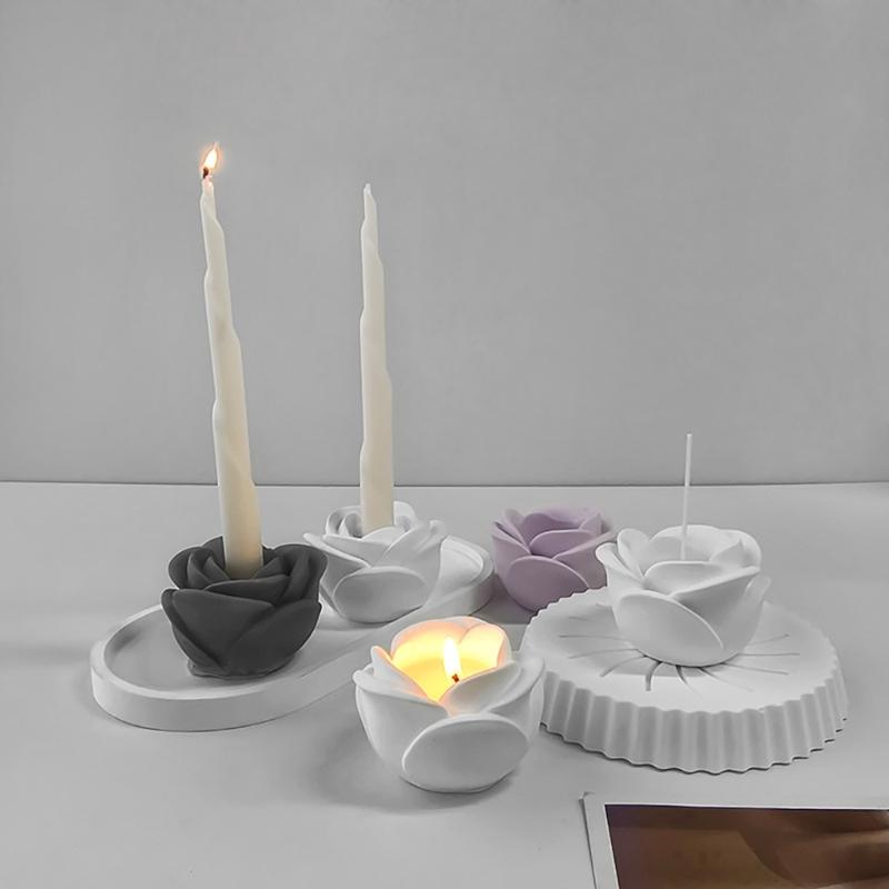 3D Candlestick Silicone Mold Rose Flower Candle Holder Molds Epoxy Resin Casting Mold for DIY Crafts Home Decorations