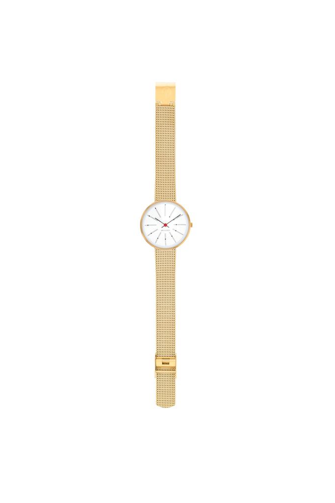 ARNE JACOBSEN BANKERS 53107-1609 Watch, 34mm, Nordic Design, Water Resistant (Quiet Design with No Second Hand), White Gold, Mesh Strap