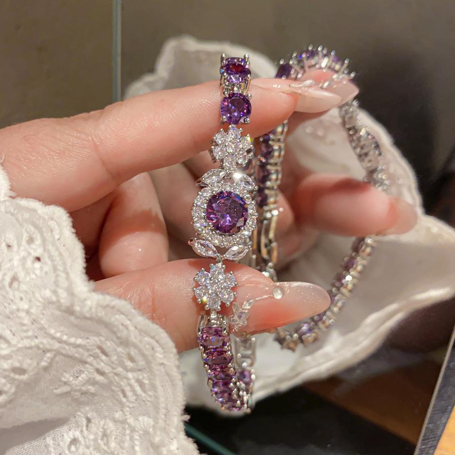 Super Sparkling Zircon Round Flower Bracelet, Light Luxury High End Bracelet, Colorful Dopamine, Exquisite Fashion, Handmade Decoration