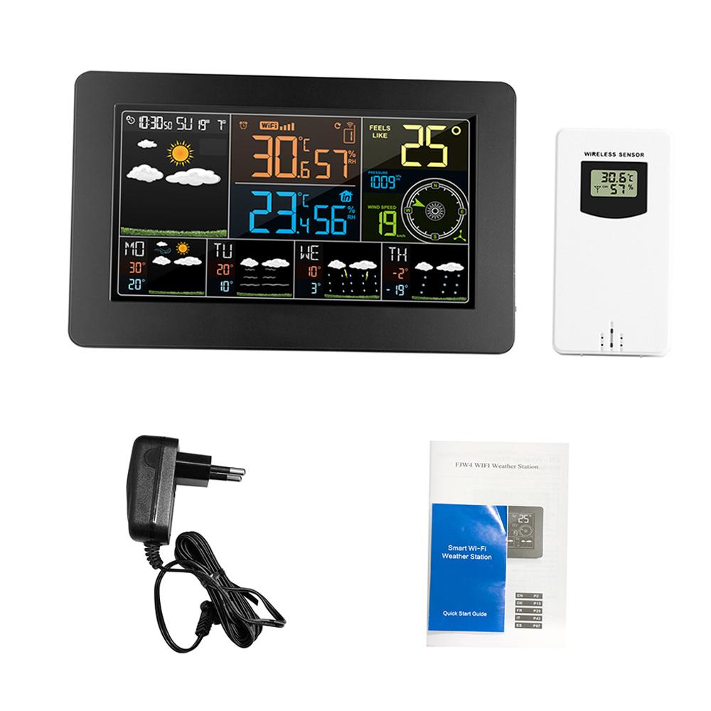 WiFi Smart Weather Station Indoor Outdoor Temperature Humidity Barometric Wind Speed Display APP Control Multifunctional Clock EU Plug 100-240V