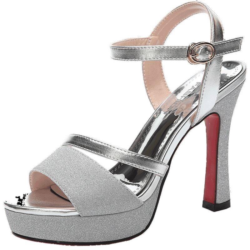 Fashion 2025 Women Korean Version Waterproof Platform 11.5CM High Heels Summer Sexy Fish Mouth Sandals Gold Luxury Ladies Sandals Shoes