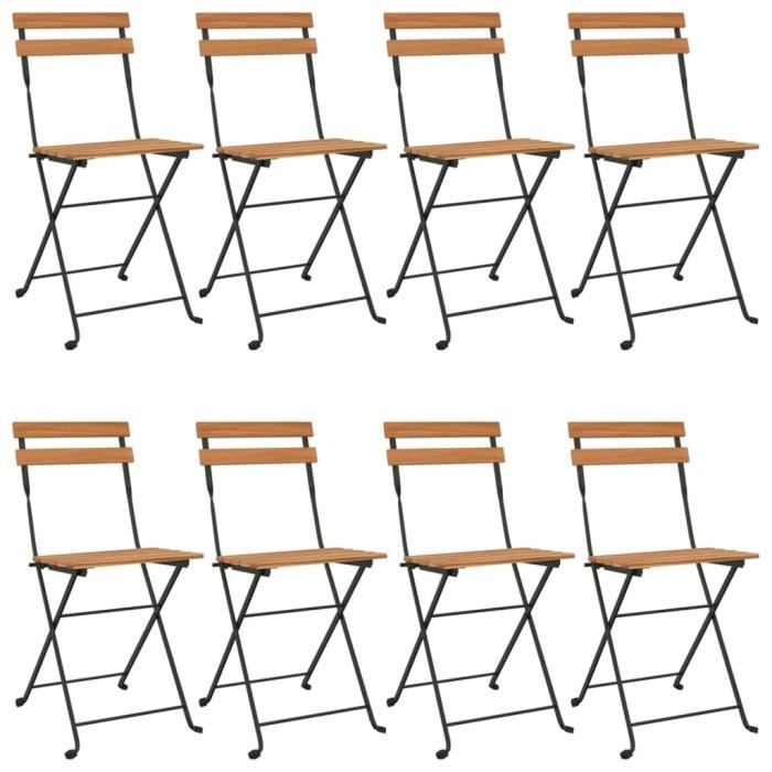 VidaXL Chaises de bistrot pliantes 8 pcs Bois de teck solide et acier 3152111