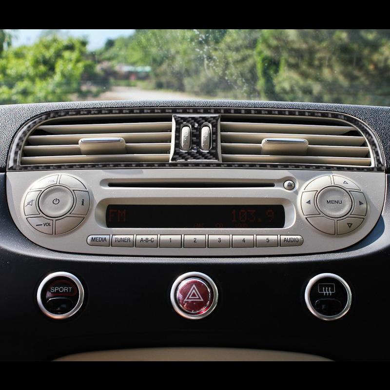 for 12-15 Fiat 500 car interior modification carbon fiber central vent decorative stickers